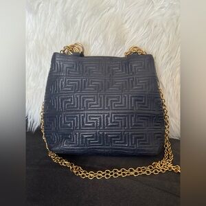 Navy Blue Quilted Shoulder Bag with Gold Chain